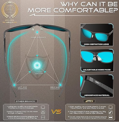 ATTCL Men's Retro Driving Polarized Sunglasses Man Al-Mg Metal Frame Ultra Light UV400 CAT 3 CE