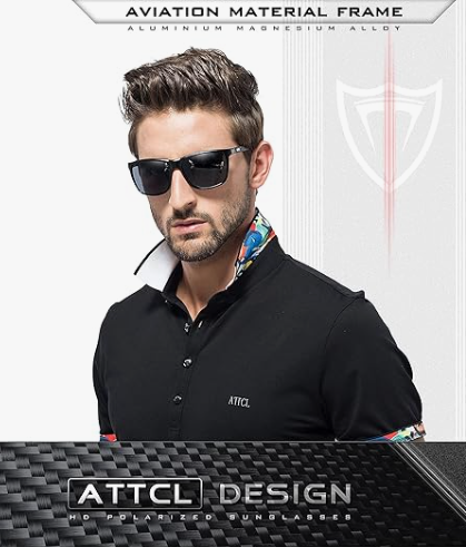 ATTCL Men's Retro Driving Polarized Sunglasses Man Al-Mg Metal Frame Ultra Light UV400 CAT 3 CE