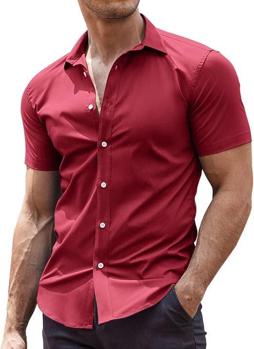 COOFANDY Men's Muscle Fit Dress Shirts Wrinkle-Free Short Sleeve Casual Button Down Shirt
